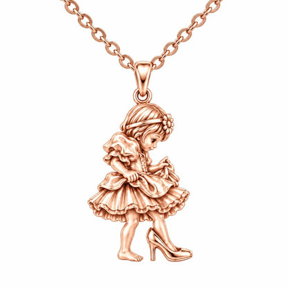 Little Girl in Mommy's Shoes Charm Necklace Set – rose gold, front view