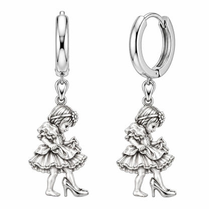 Little Girl in Mommy's Shoes Huggie Charm Earrings – silver, front view