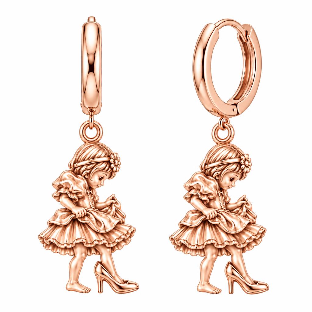 Little Girl in Mommy's Shoes Huggie Charm Earrings – rose gold, front view