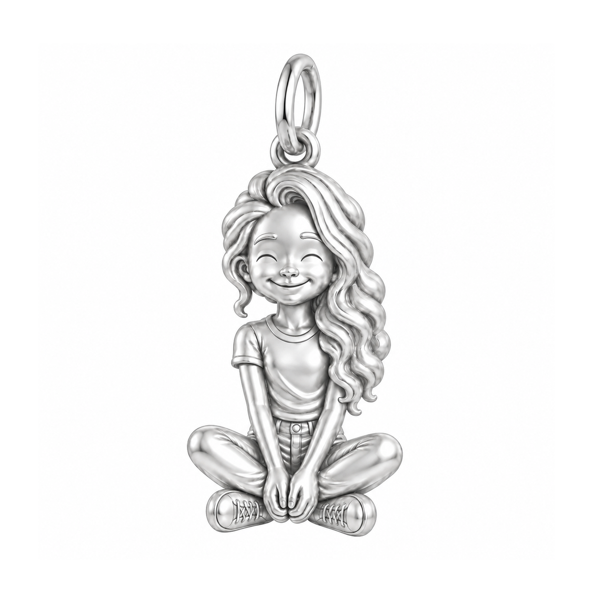 Slim / Side-Swept Waves / Silver — Little Girl Charm | little-girl-charm-2026-09-13