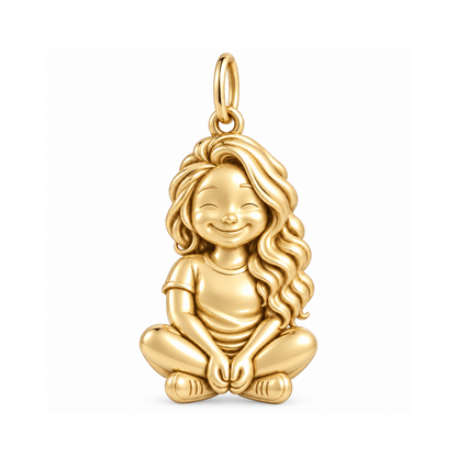 Soft / Side-Swept Waves / Gold — Little Girl Charm | little-girl-charm-2026-09-13