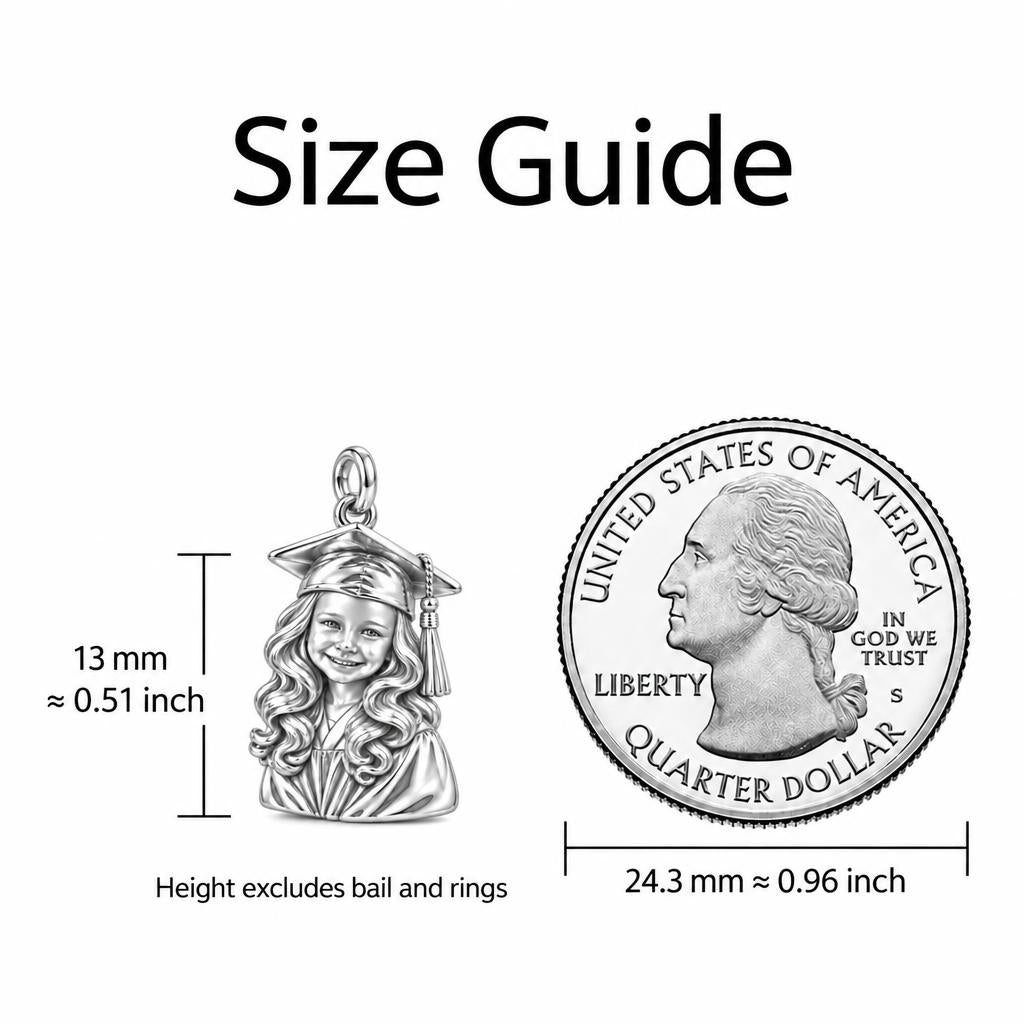 Little Graduate Charm Bracelet – Personalized Mom Gift – size guide, 13 mm charm next to a quarter
