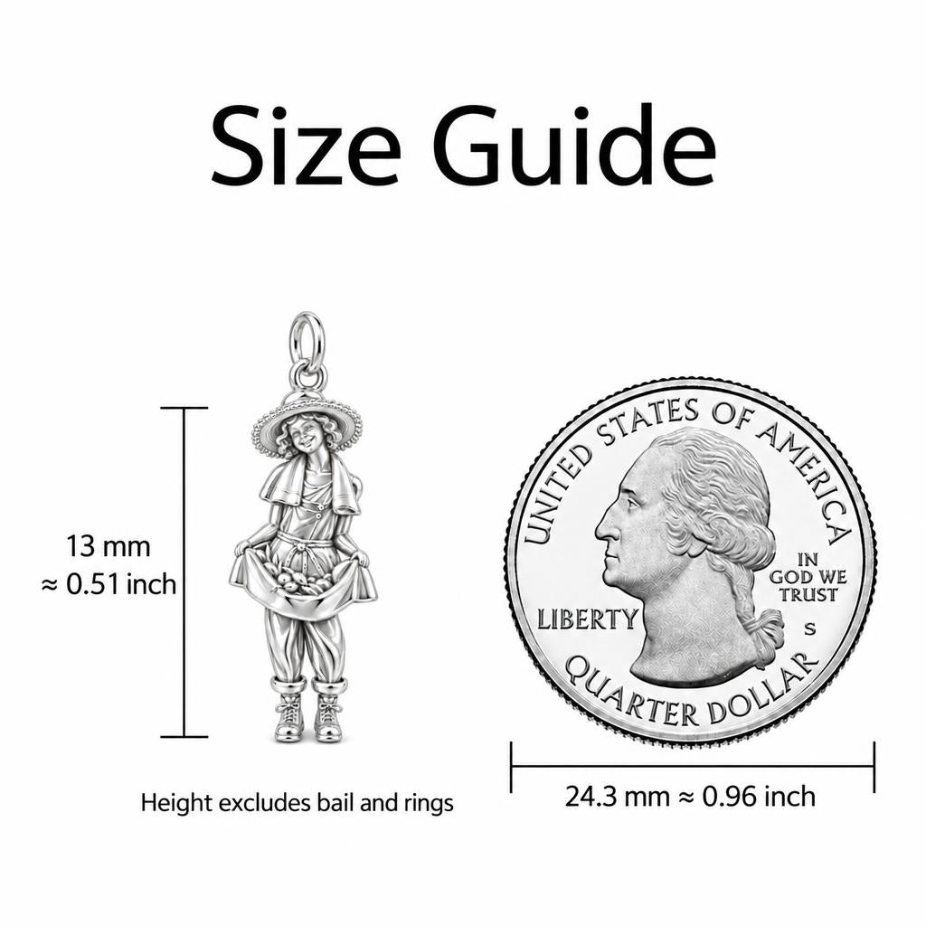 Little Harvester Charm Bracelet – Personalized Mom Gift – size guide, 13 mm charm next to a quarter