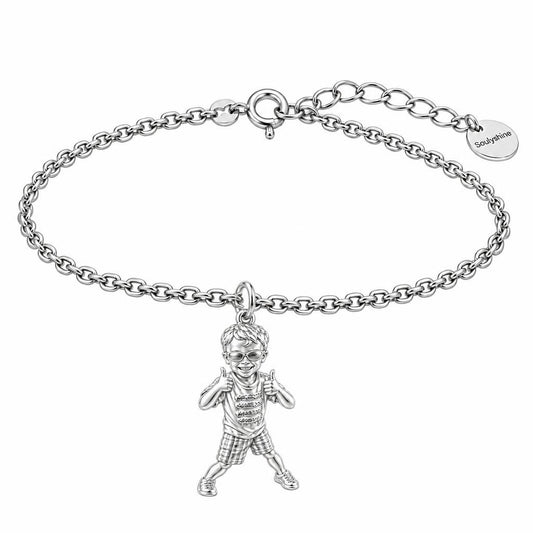 Little Hero Thumbs Up Charm Bracelet Set – silver, front view