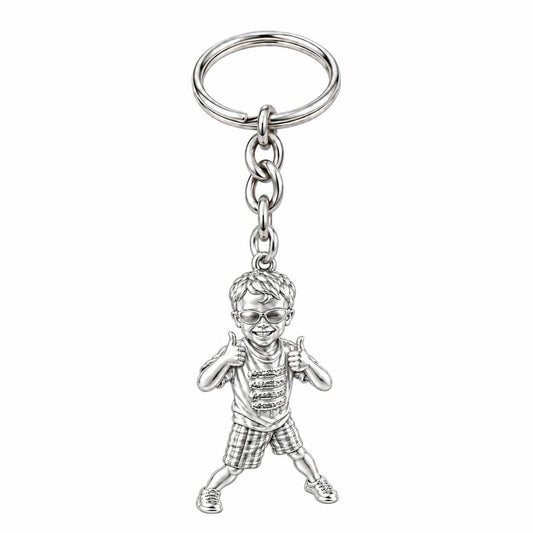 Little Hero Thumbs Up Charm Keychain – silver, front view