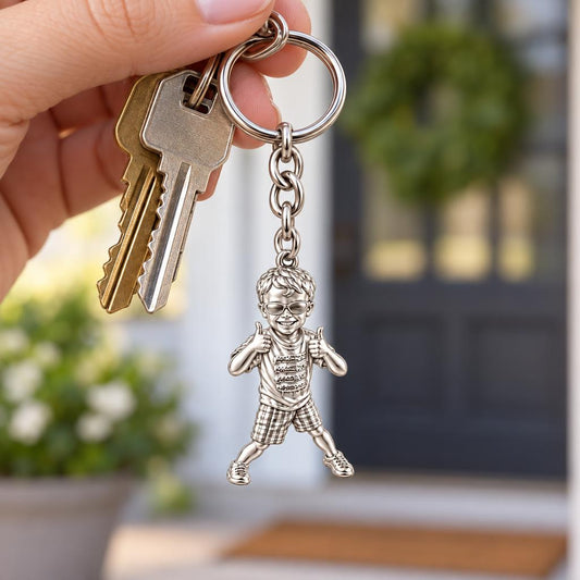 Little Hero Thumbs Up Charm Keychain – worn / in use