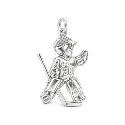 Little Hockey Goalie Charm Bracelet – Personalized Mom Gift – silver charm, front view