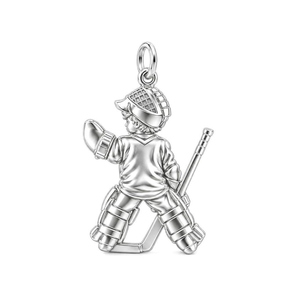 Little Hockey Goalie Charm Bracelet – Personalized Mom Gift – back of the charm, engraving area