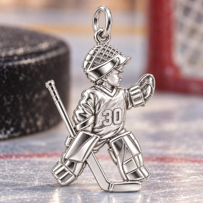 Little Hockey Goalie Charm Bracelet – Personalized Mom Gift – macro detail of the charm