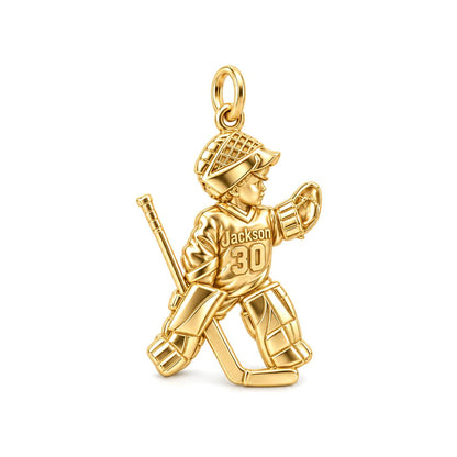 Little Hockey Goalie Charm Bracelet – Personalized Mom Gift – 18K gold charm, front view