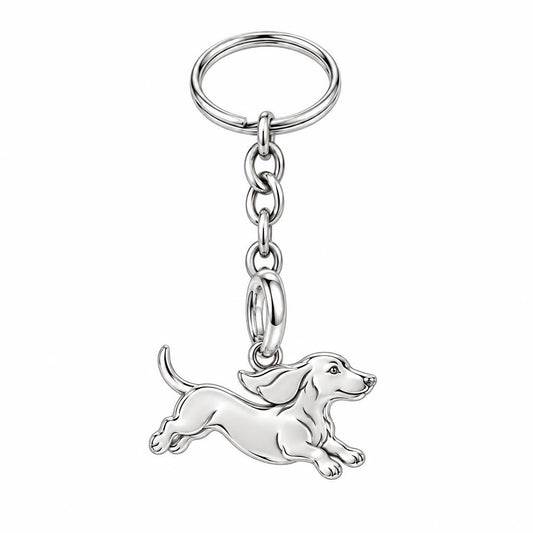 Little Joy Dachshund Charm Keychain – silver, front view