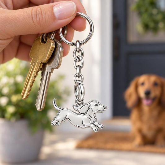 Little Joy Dachshund Charm Keychain – worn / in use