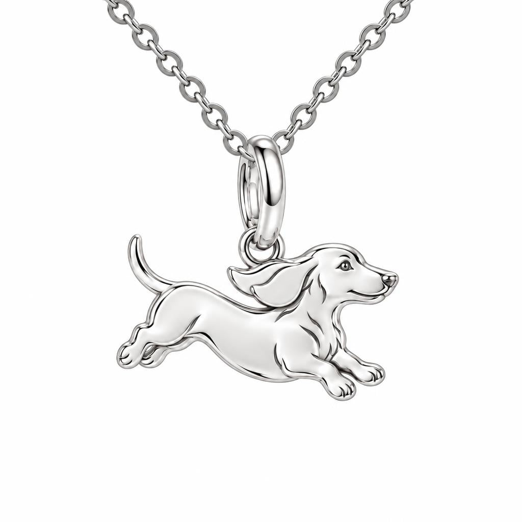 Little Joy Dachshund Charm Necklace Set – silver, front view
