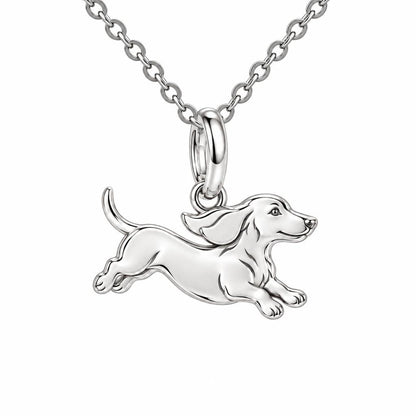 Little Joy Dachshund Charm Necklace Set – silver, front view