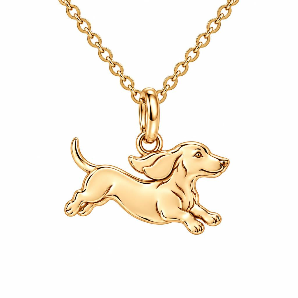 Little Joy Dachshund Charm Necklace Set – 18K gold, front view