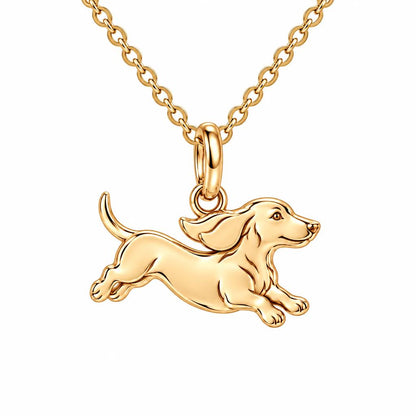 Little Joy Dachshund Charm Necklace Set – 18K gold, front view
