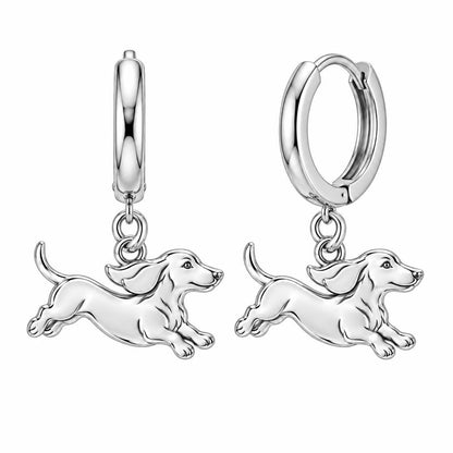 Little Joy Dachshund Huggie Charm Earrings – silver, front view