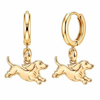 Little Joy Dachshund Huggie Charm Earrings – 18K gold, front view