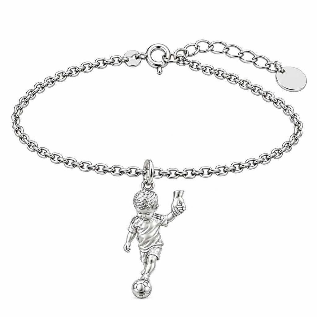 Little Kicker Holding Hands Charm Bracelet Set – silver, front view