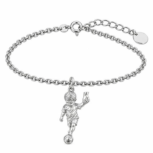 Little Kicker Holding Hands Charm Bracelet Set – silver, front view