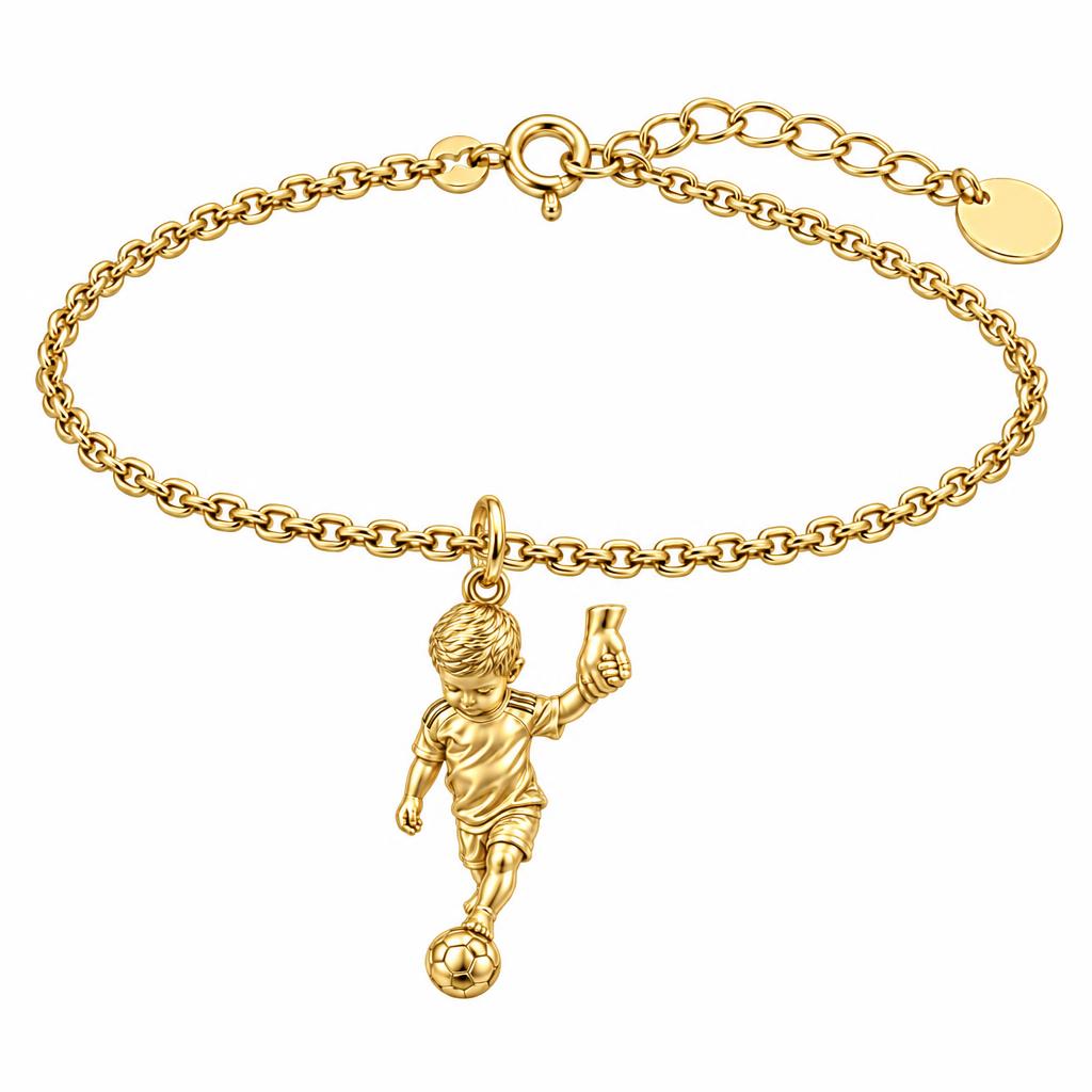 Little Kicker Holding Hands Charm Bracelet Set – 18K gold, front view
