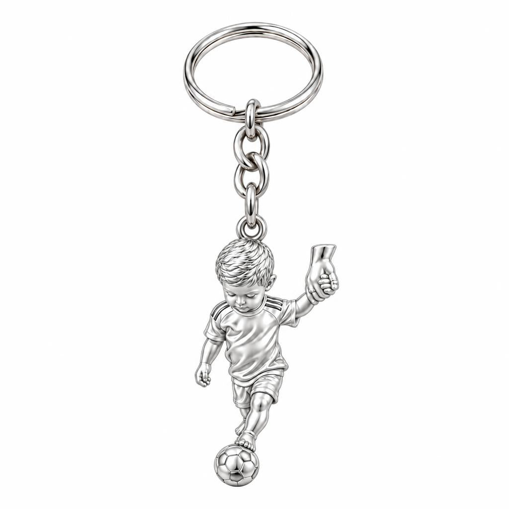 Little Kicker Holding Hands Charm Keychain – silver, front view