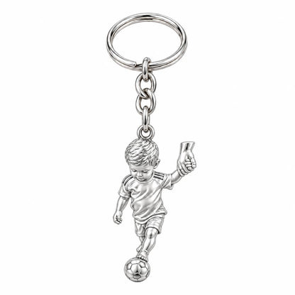 Little Kicker Holding Hands Charm Keychain – silver, front view