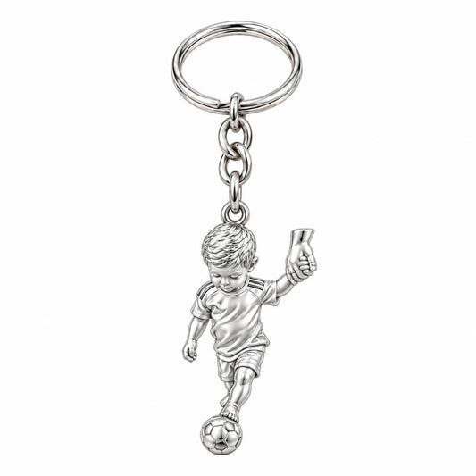 Little Kicker Holding Hands Charm Keychain – silver, front view