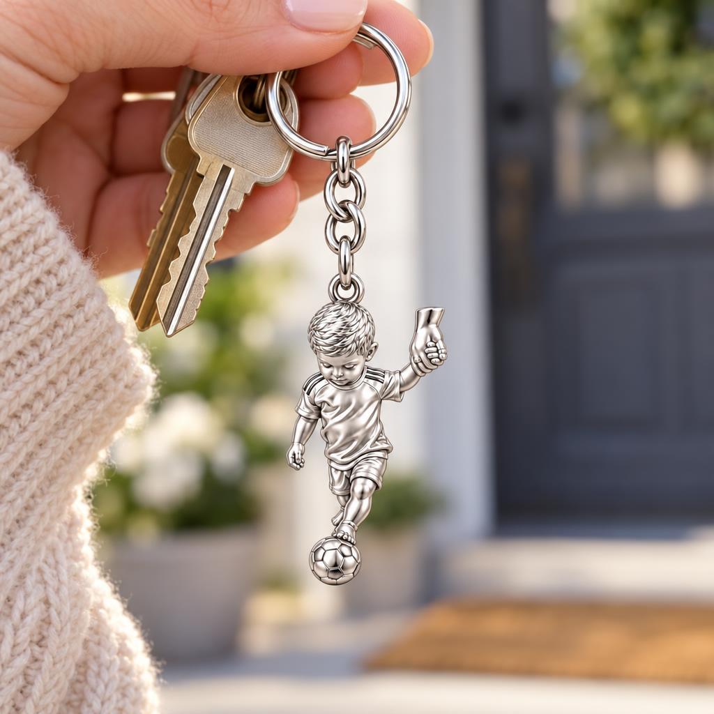 Little Kicker Holding Hands Charm Keychain – worn / in use