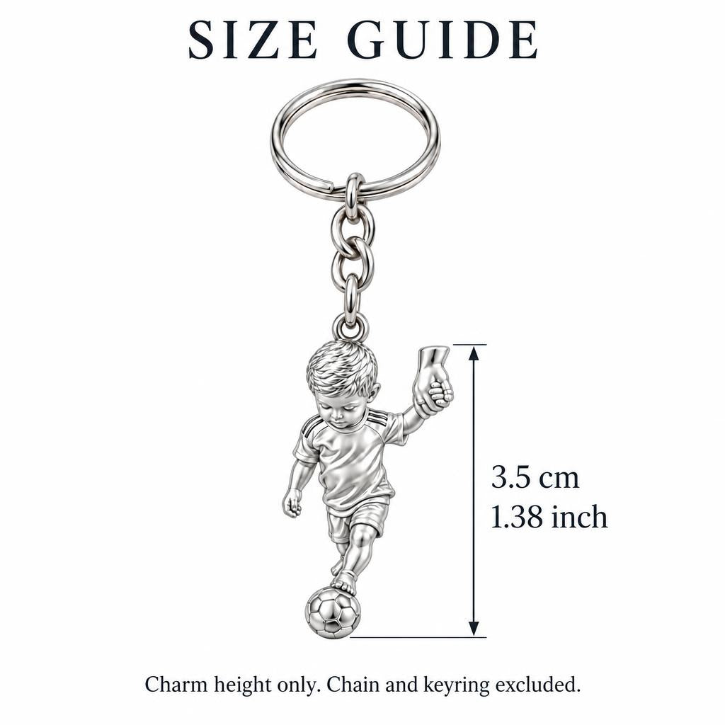 Little Kicker Holding Hands Charm Keychain – size guide, 3.5 cm (1.38 in) charm, chain and keyring excluded