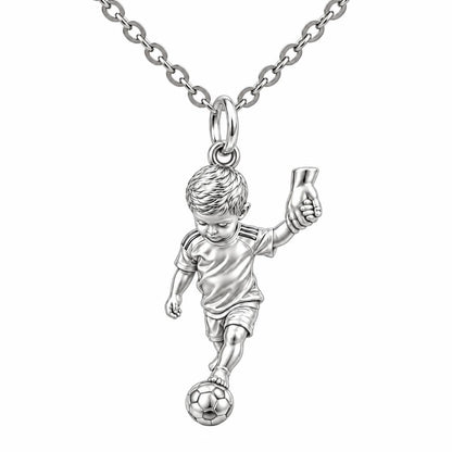 Little Kicker Holding Hands Charm Necklace Set – silver, front view