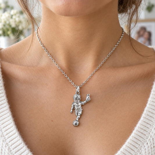 Little Kicker Holding Hands Charm Necklace Set – worn / in use