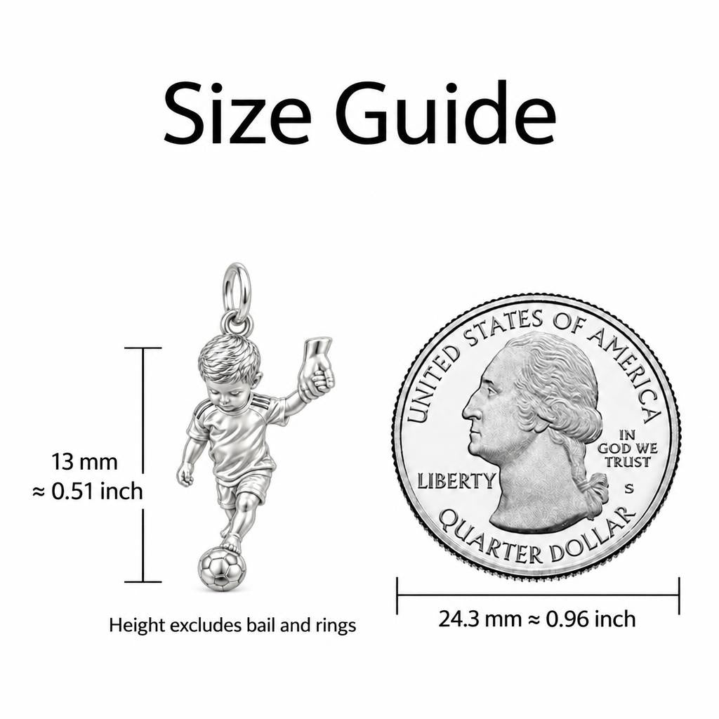 Little Kicker Holding Hands Charm Necklace Set – size guide, 13 mm charm next to a quarter