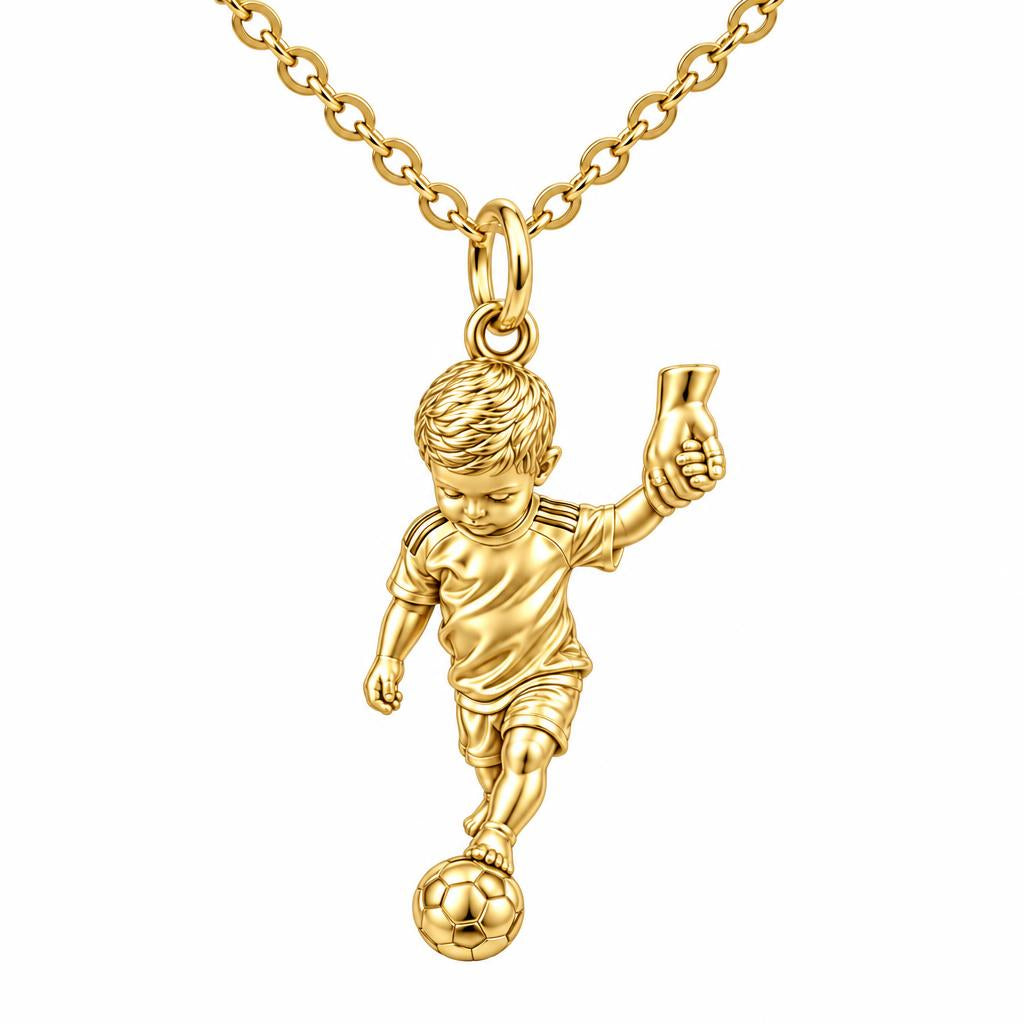 Little Kicker Holding Hands Charm Necklace Set – 18K gold, front view