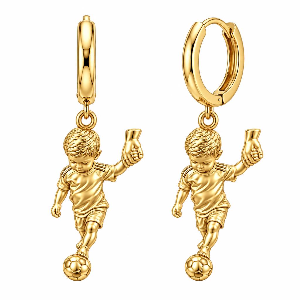 Little Kicker Holding Hands Huggie Charm Earrings – 18K gold, front view