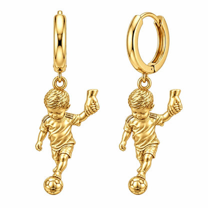 Little Kicker Holding Hands Huggie Charm Earrings – 18K gold, front view