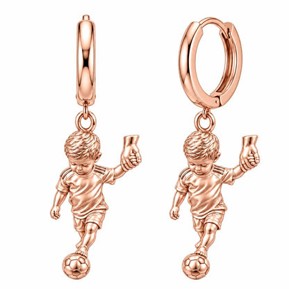Little Kicker Holding Hands Huggie Charm Earrings – rose gold, front view