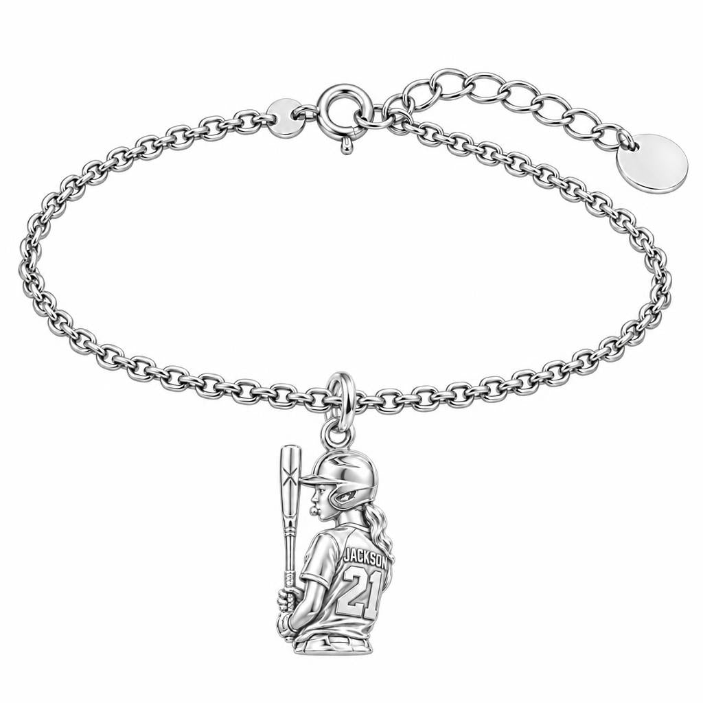 Little Leaguer At Bat Charm Bracelet Set – silver, front view