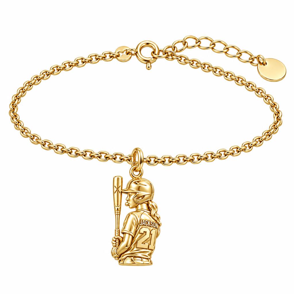 Little Leaguer At Bat Charm Bracelet Set – 18K gold, front view