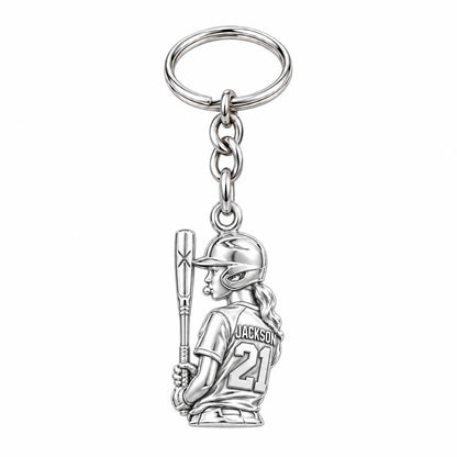 Little Leaguer At Bat Charm Keychain – silver, front view