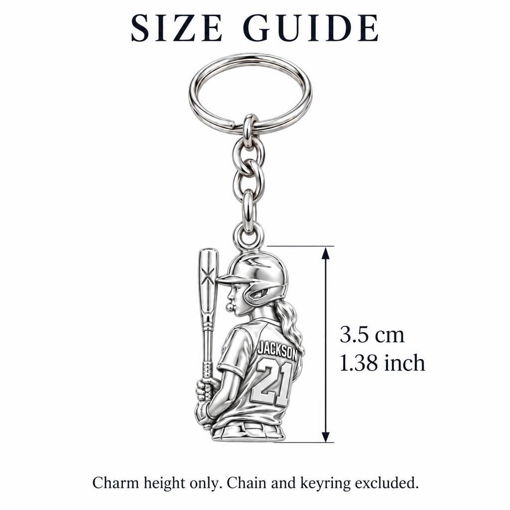 Little Leaguer At Bat Charm Keychain – size guide, 3.5 cm (1.38 in) charm, chain and keyring excluded