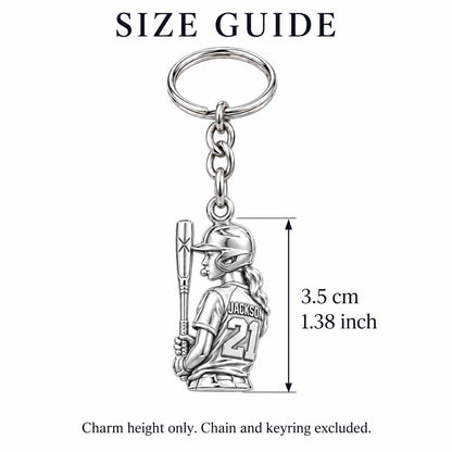 Little Leaguer At Bat Charm Keychain – size guide, 3.5 cm (1.38 in) charm, chain and keyring excluded