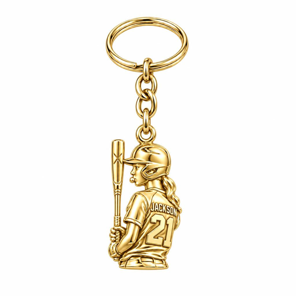Little Leaguer At Bat Charm Keychain – 18K gold, front view