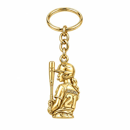 Little Leaguer At Bat Charm Keychain – 18K gold, front view