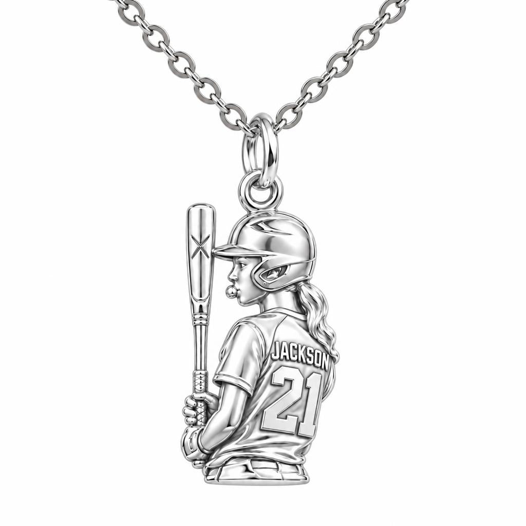 Little Leaguer At Bat Charm Necklace Set – silver, front view