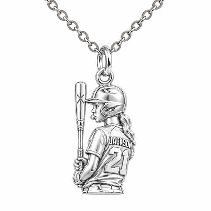 Little Leaguer At Bat Charm Necklace Set – silver, front view