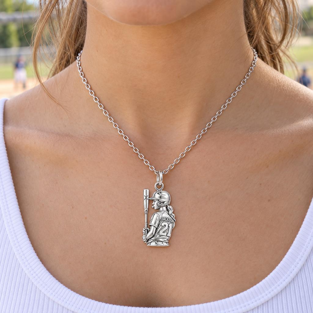 Little Leaguer At Bat Charm Necklace Set – worn / in use