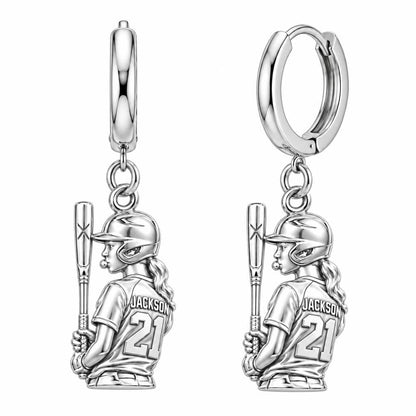 Little Leaguer At Bat Huggie Charm Earrings – silver, front view