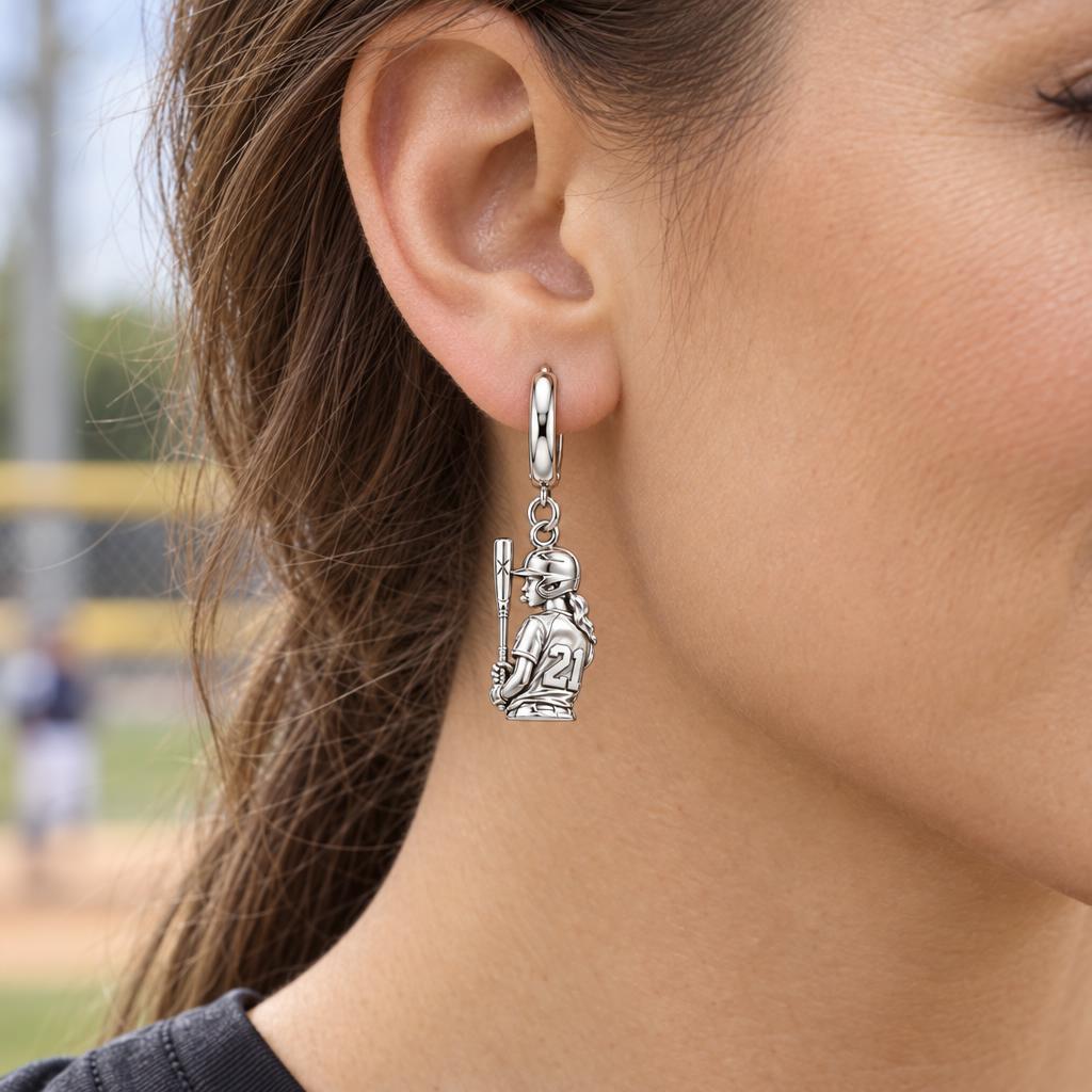 Little Leaguer At Bat Huggie Charm Earrings – worn / in use