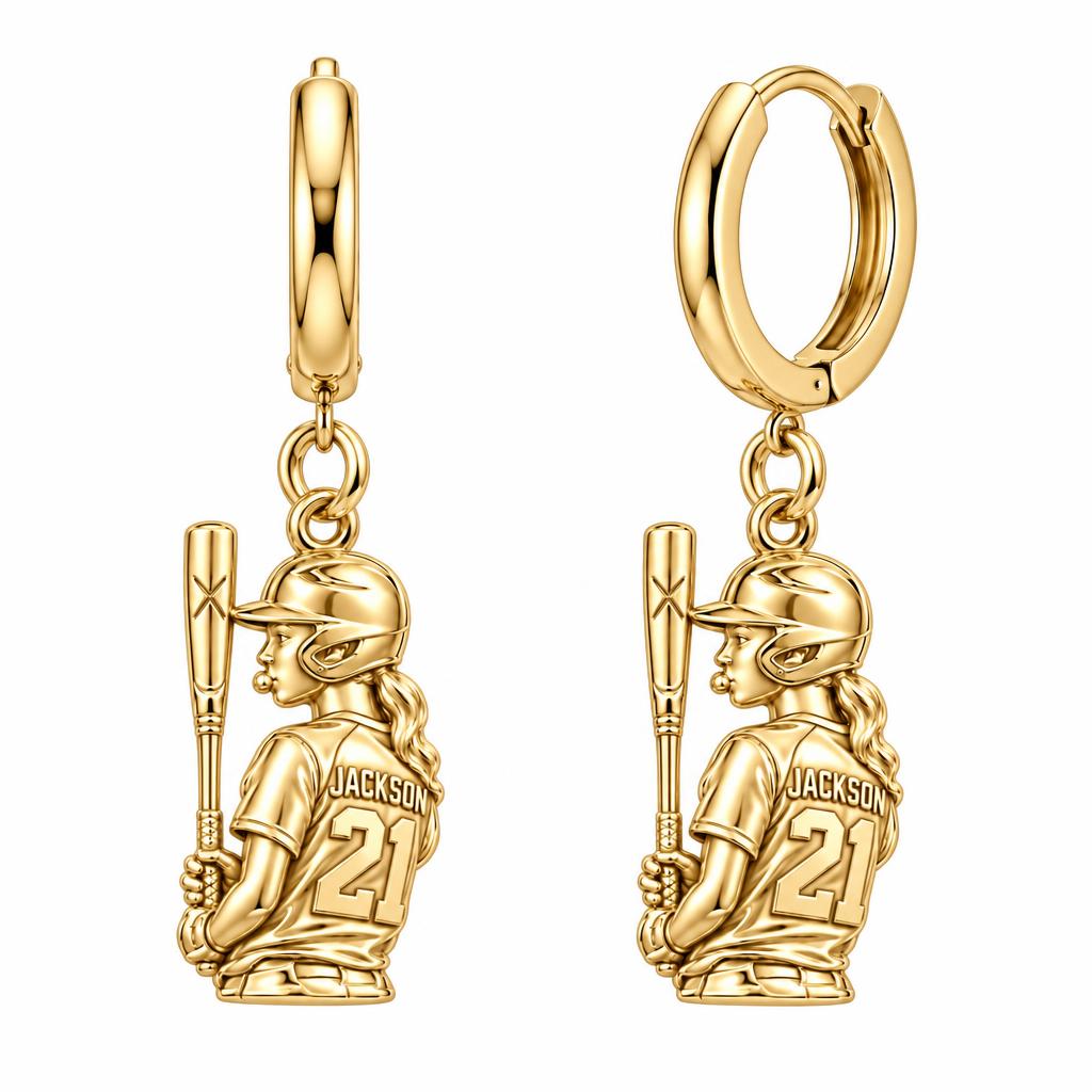 Little Leaguer At Bat Huggie Charm Earrings – 18K gold, front view